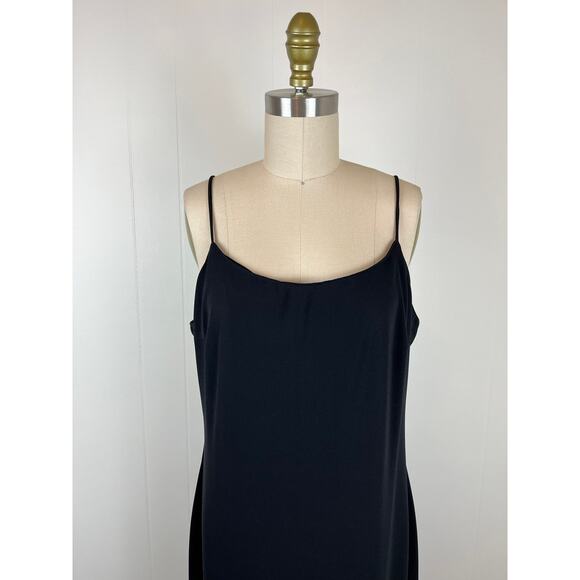 Vintage 90s Y2K Black Maxi Dress 14 Whimsigoth Spaghetti Straps Slit Witchy - Picture 3 of 16